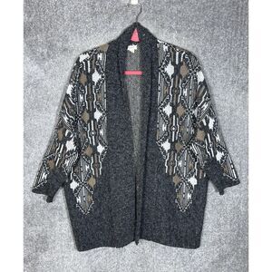 Debut Open Cardigan‎ Sweater Womens Size S/M Gray Brown White Aztec Wool Blend